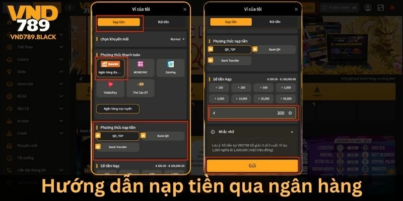 Chi tiết nạp tiền VND789 qua ngân hàng